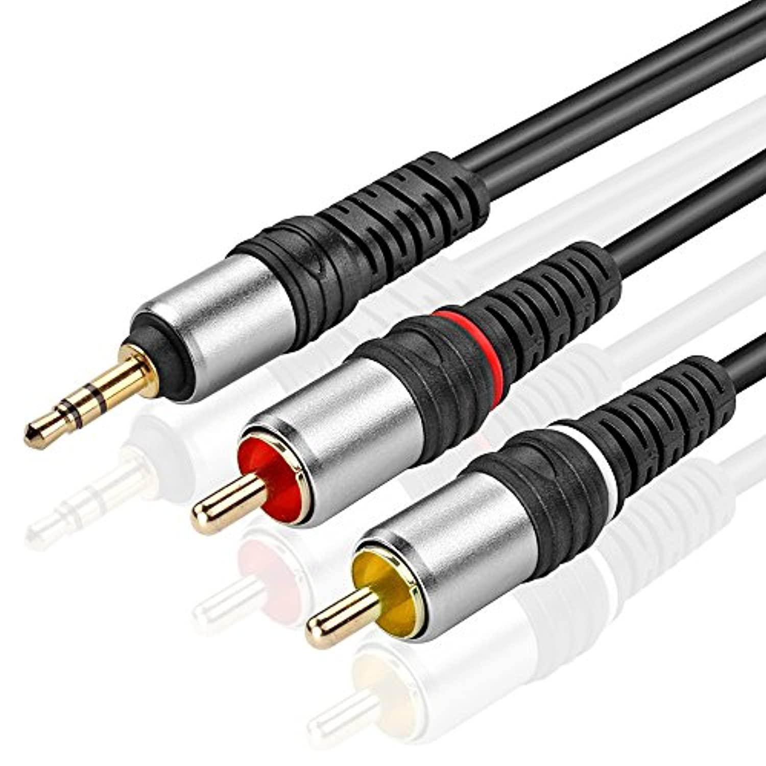 tnp gold plated 3.5mm to rca audio cable bidirectional male to male converter aux auxiliary headphone jack plug y adapter splitter to left/right stereo 2rca connector wire cord 3 feet, black