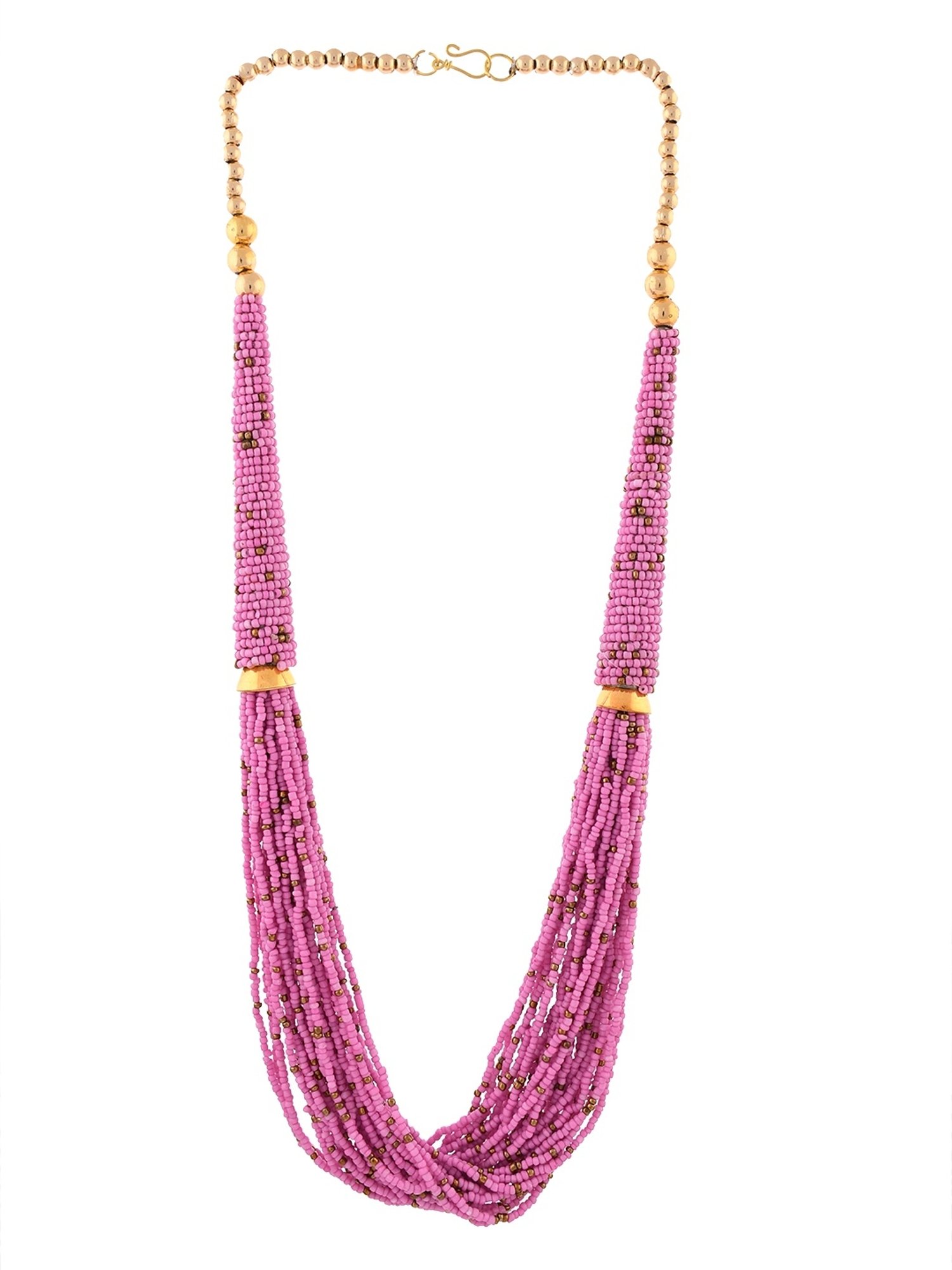 Imli Street Pink Golden Long Beaded Handcrafted Necklace