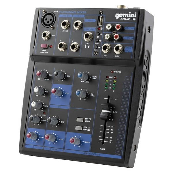 Gemini compact 5-channel Bluetooth mixer with USB playback