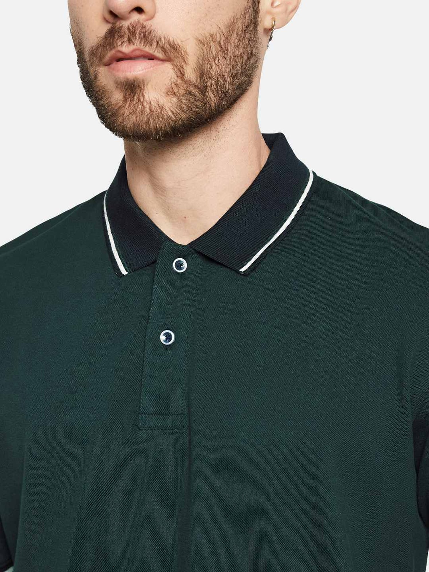 Octave Bottle Green Cotton Regular Fit Polo T-Shirt