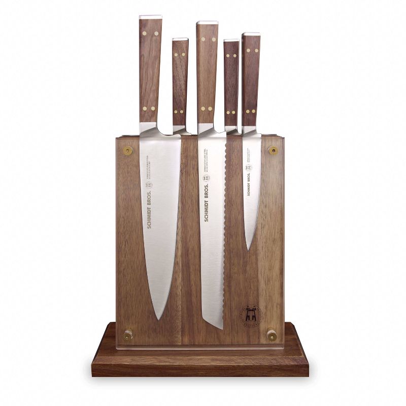 Schmidt Brothers Cutlery 6pc Walnut and Brass Knife Block Set