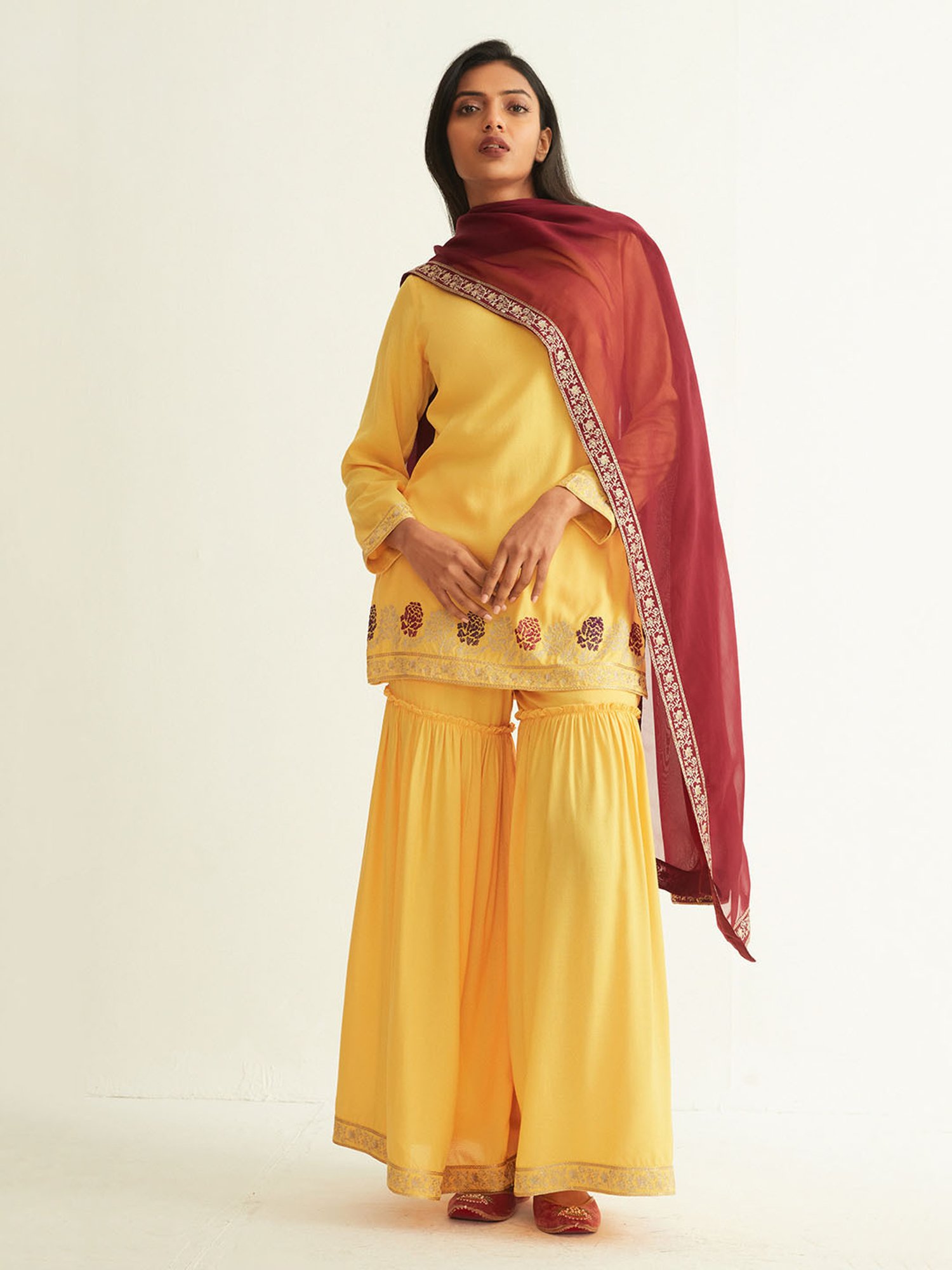 ANCESTRY Yellow Embroidered Kurti