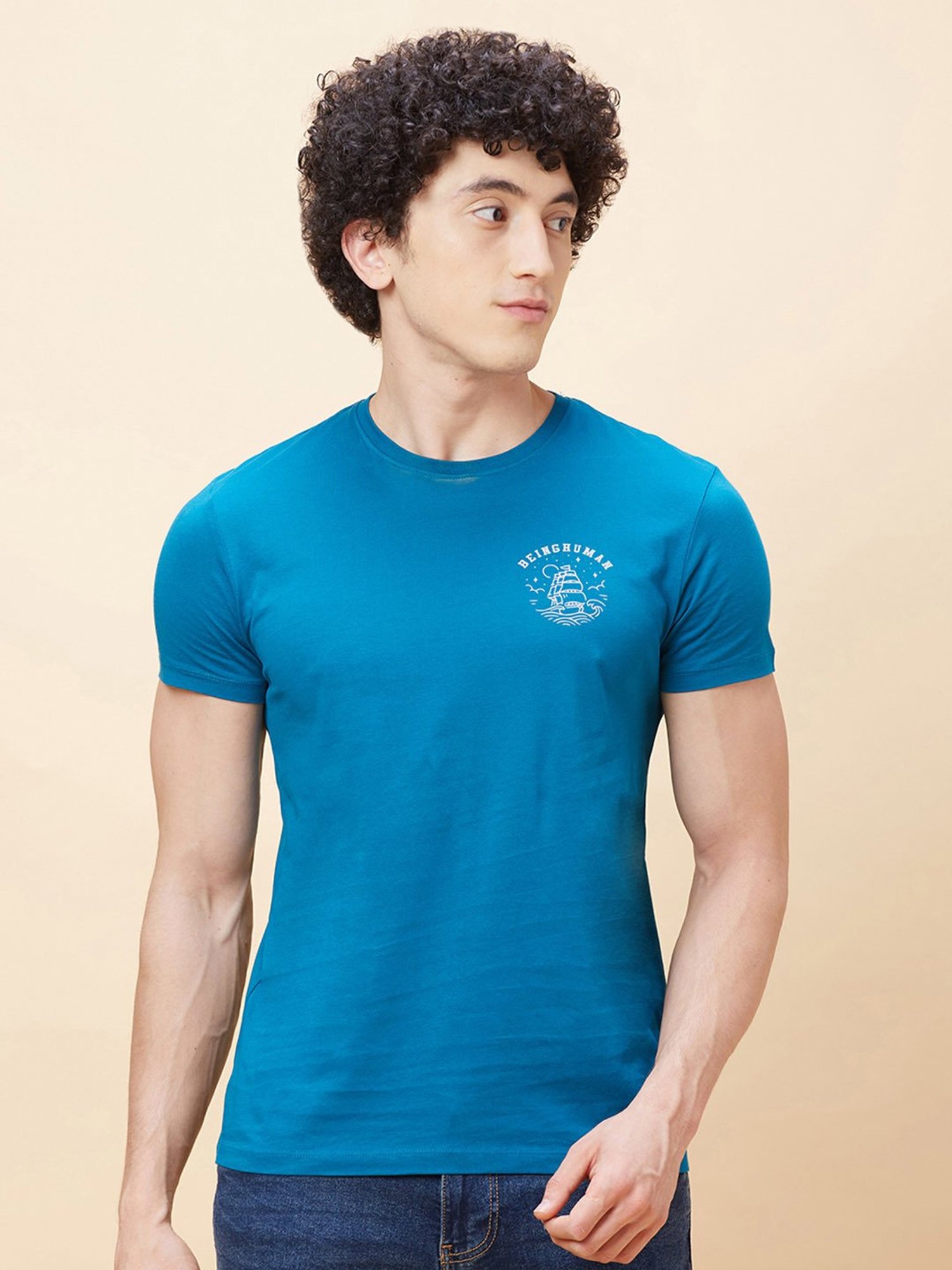 Being Human Teal Regular Fit Crew T-Shirt