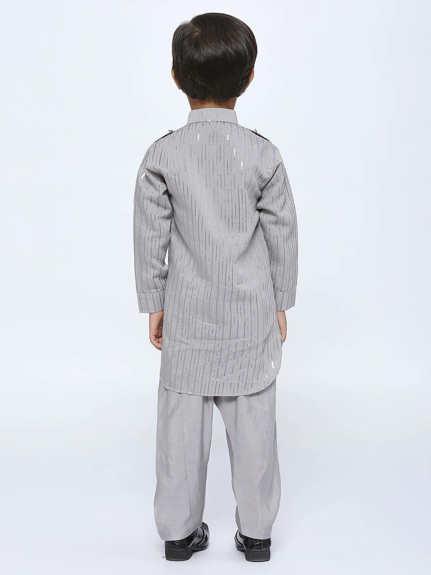 Kids Island Boys Grey Sequence Full Sleeves Kurta Set