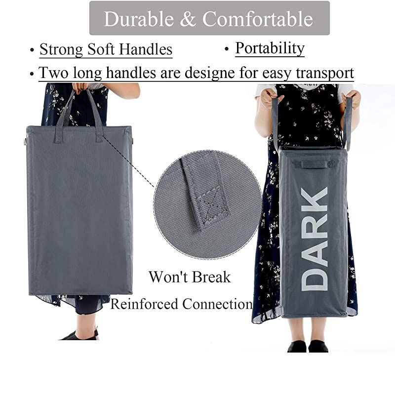 26quot Tall Slim Laundry Hamper with Handles 2PcsSet Large Thin Foldable Waterproof Double Laundry Basket Bag for Dirty Clothes Storage
