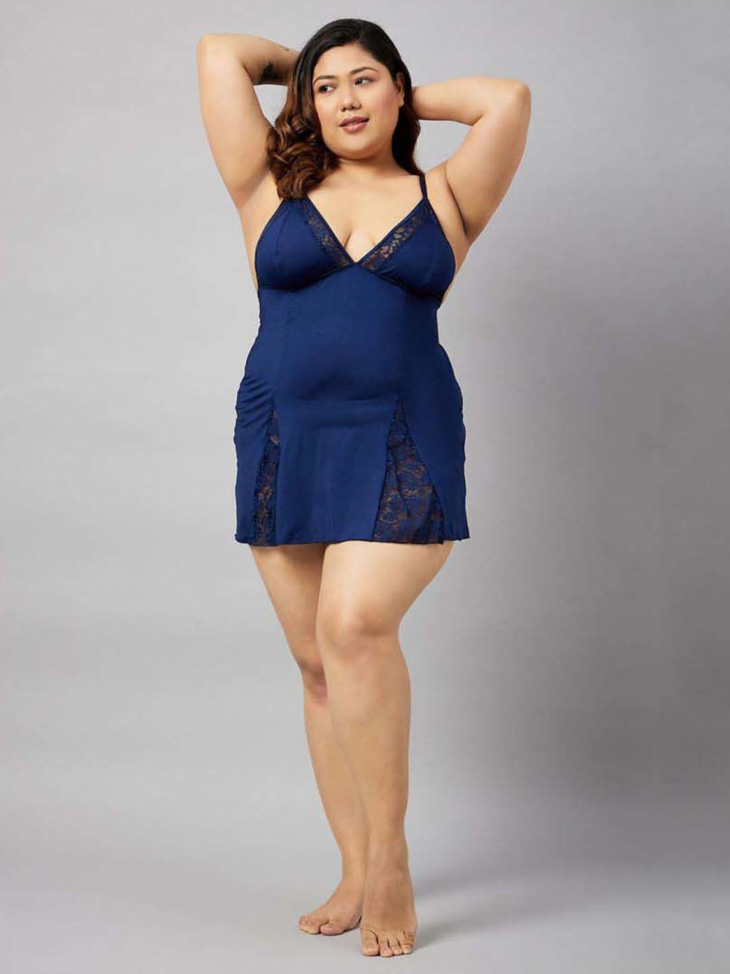 Secrets By ZeroKaata Navy & Pink Lace Work Babydoll with Panty - Pack Of 2