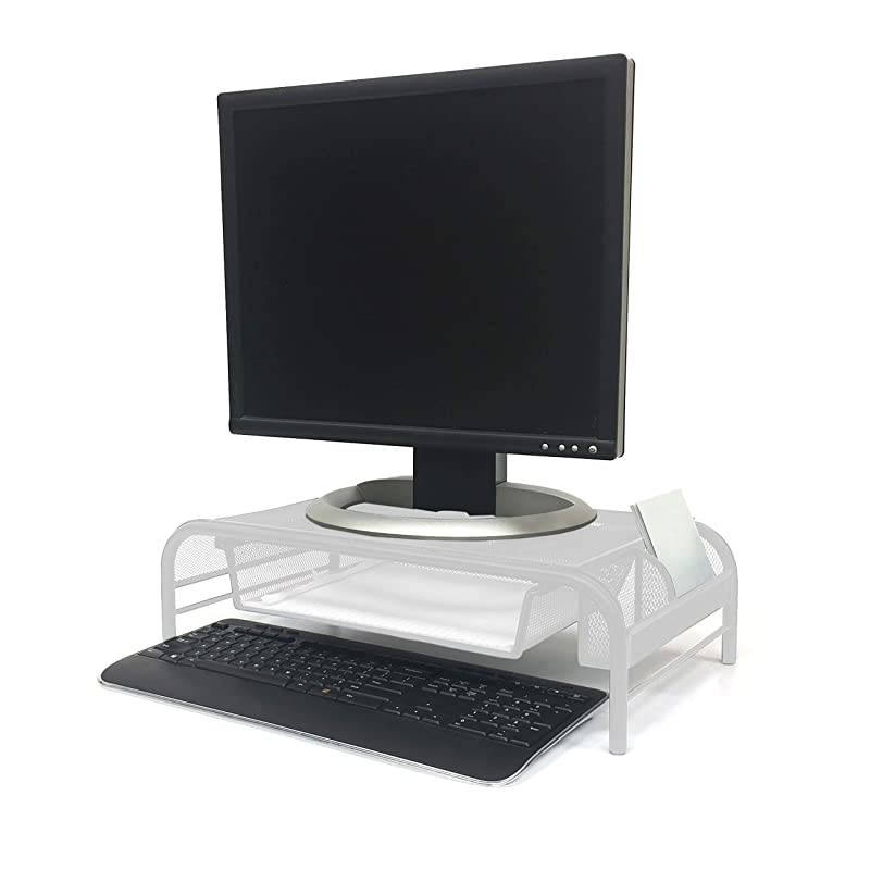 MESHMONSTA-WHT Monitor Stand, Metal Mesh Stand & Desk Organizer with Drawer, White