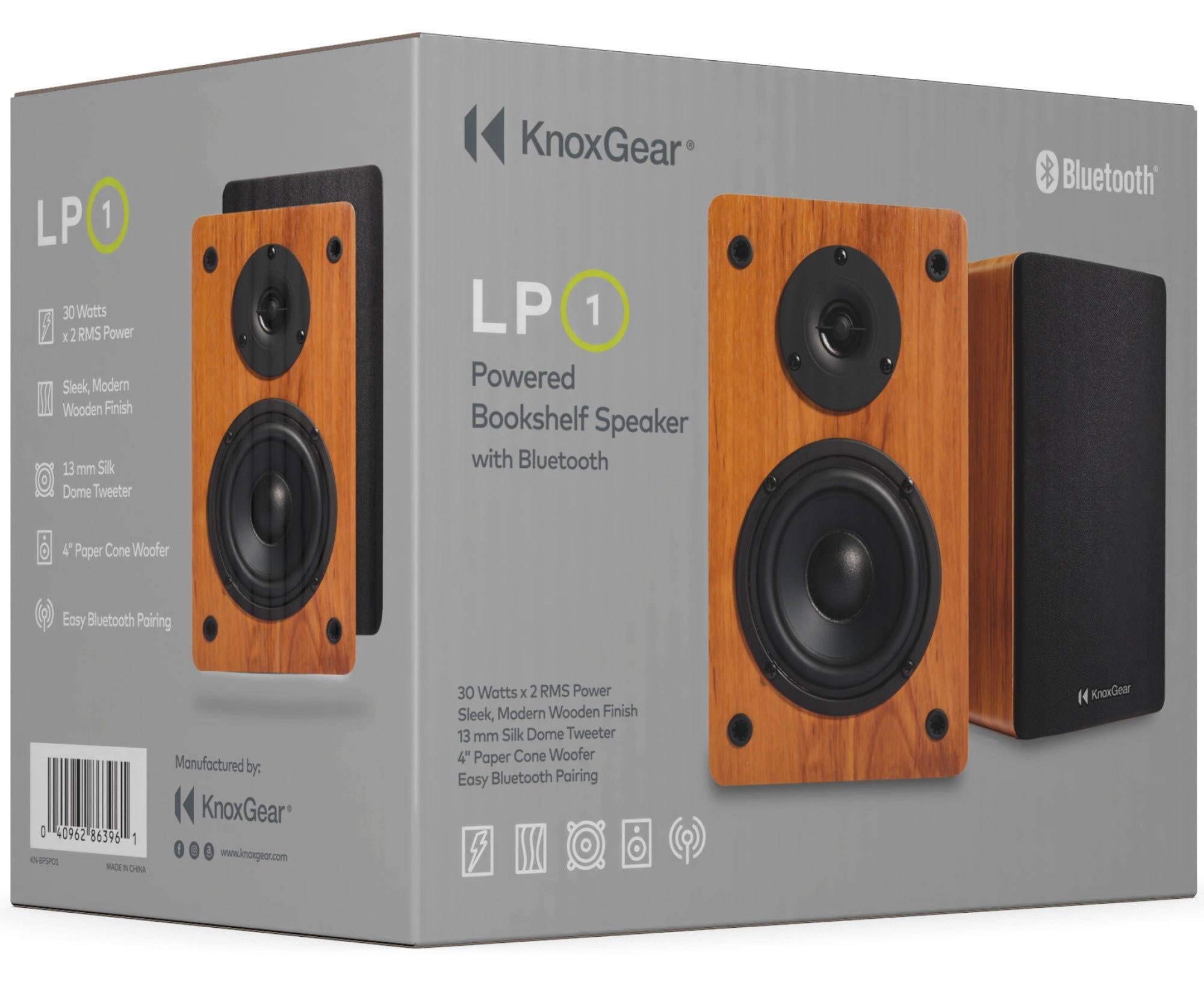 Knox Gear LP1 Powered Bookshelf Bluetooth Speakers (Wood Finish)