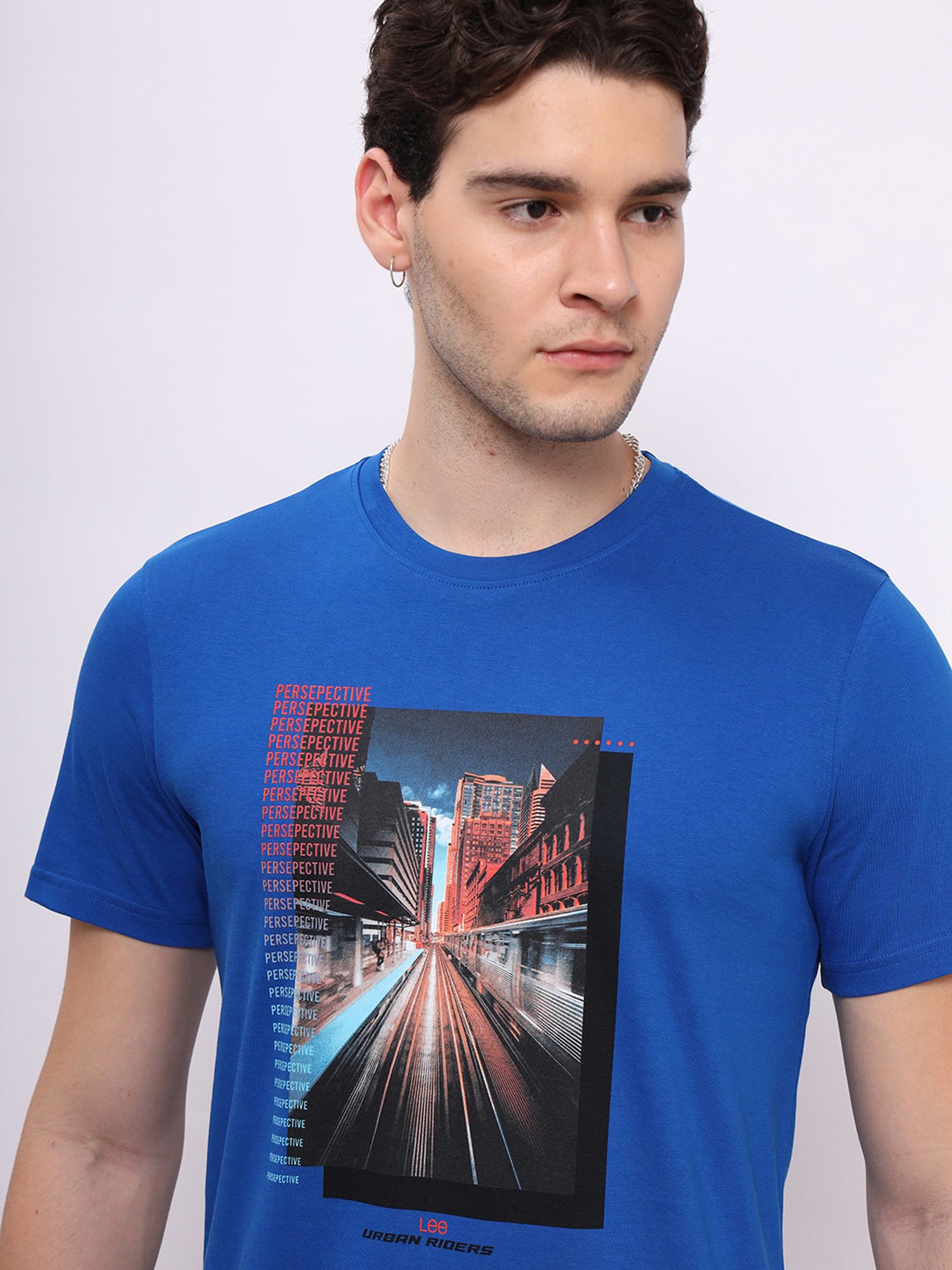 Lee Blue Regular Fit Graphic Print Cotton Crew T-Shirt