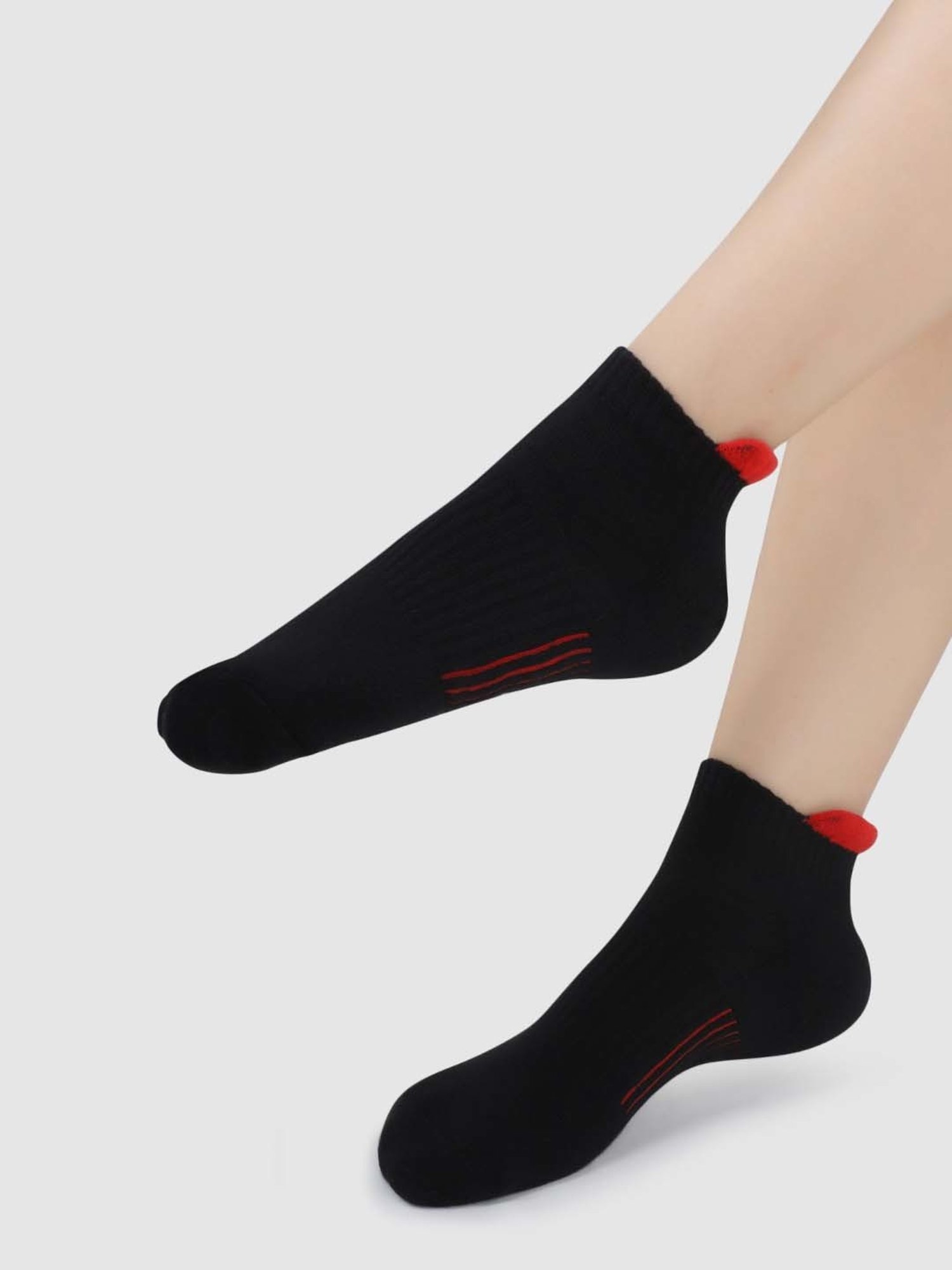 NEXT2SKIN Red & Grey Cotton Ankle Socks - Pack Of 3