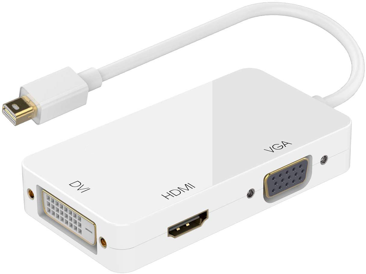 3-in-1 Mini Displayport Thunderbolt to HDMI/DVI/VGA Adapter, 4K Mini Displayport 1.2 Converter, Compatible Male to Female Adapter for Macbook, PC, Projector, Surface Pro- White