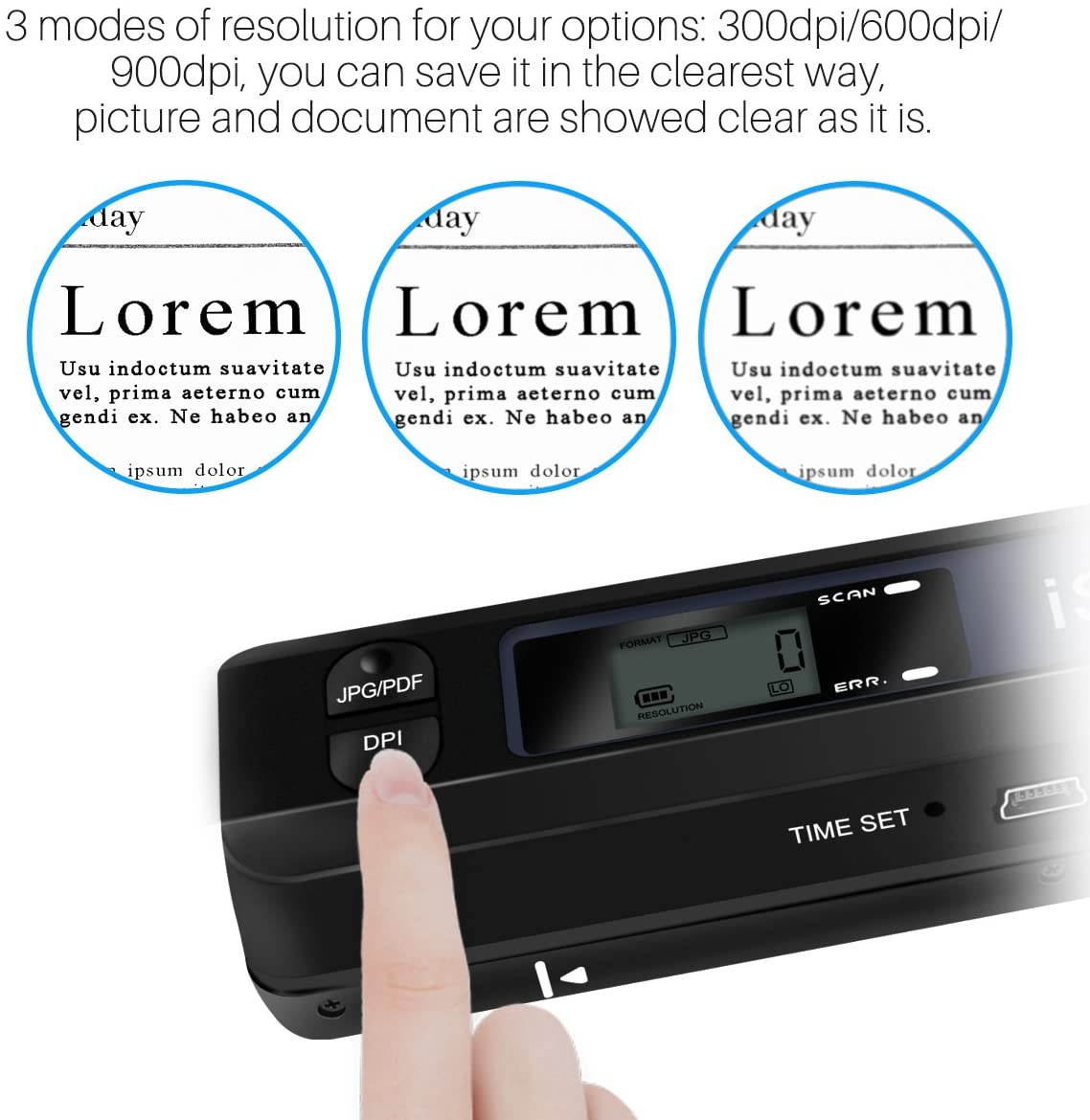 Portable handheld large-capacity mobile receipt and document scanner Mini scanner Suitable for PC and Mac Suitable for business receipt JPEG/PDF format (900DPI, AA battery power) BLACK