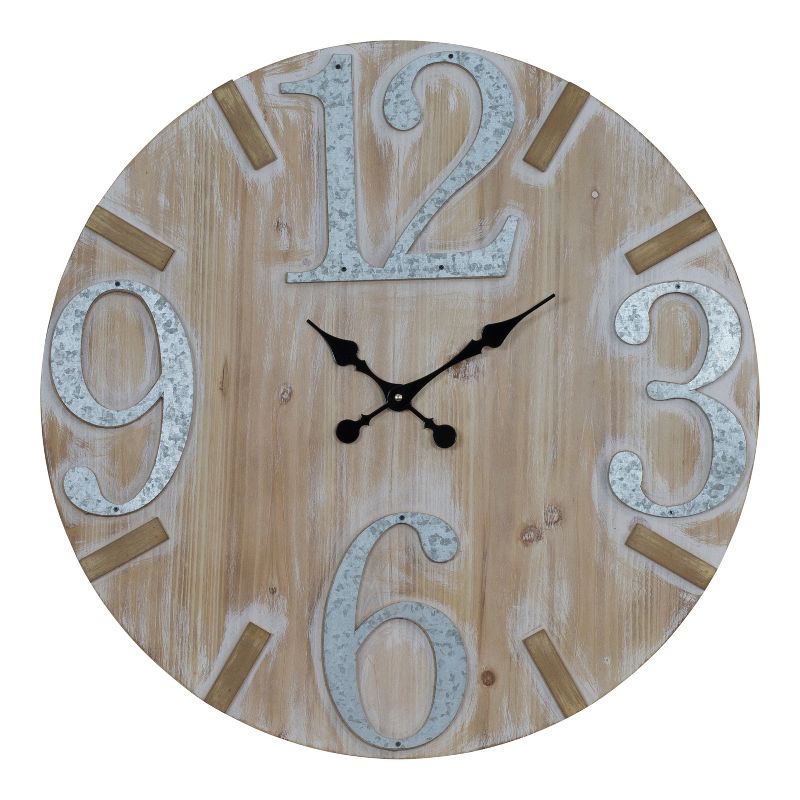 VIP Home & Garden 27.5"x1.5"x27.5" Wood/Metal Wall Clock 28" Brown/Silver