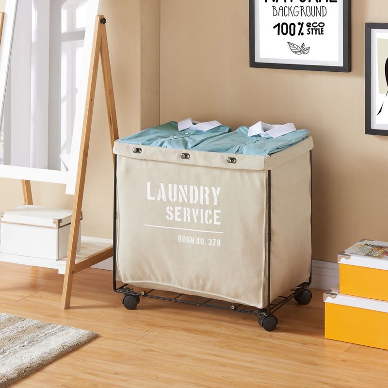 Danya B. Army Canvas Laundry Hamper on Wheels Mohave Earth