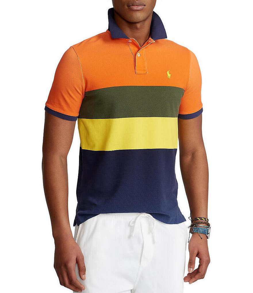Polo Ralph Lauren Classic-Fit Multi-Color Stripe Mesh Short-Sleeve Polo Shirt