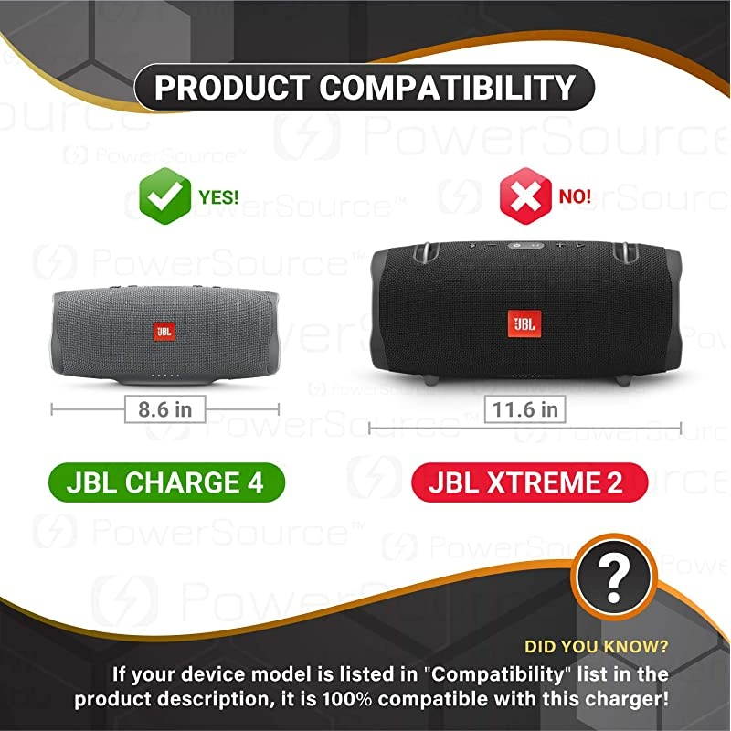 UL Listed 7Ft Extra Long TypeC ChargerACAdapter for Wireless JBL Charge 4 JBL Flip 5 Black Shadow Edition Portable Bluetooth Waterproof Speaker PowerSupply Cord
