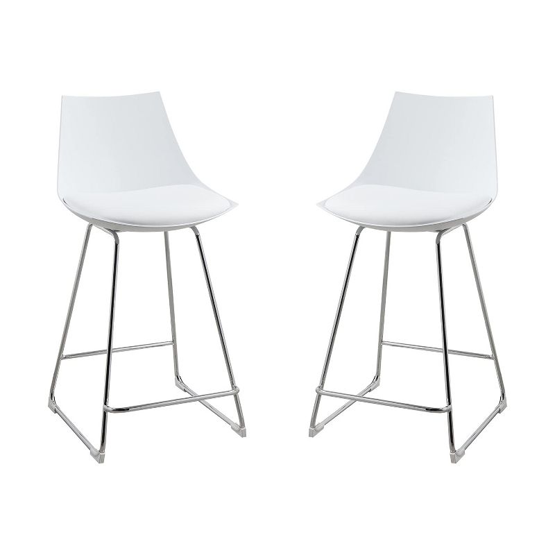 Wallace & Bay 24 Inch Neo White Plastic Armless Dining Room Chair Bar Stool with Cushioned Seat and Chrome Plated Steel Legs (2 Pack)