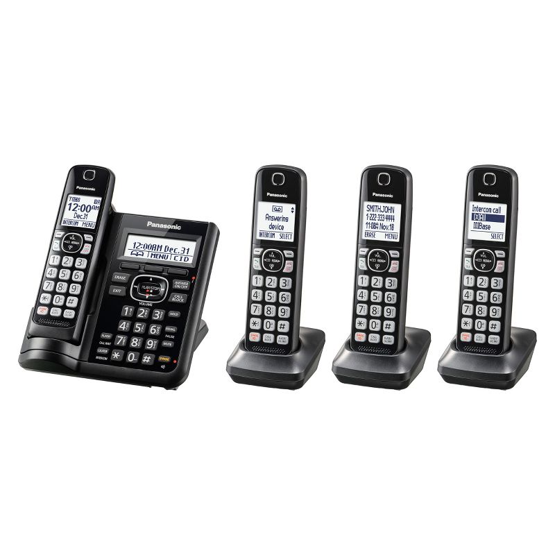 Panasonic Cordless Phone with Digital Answering Machine and 4 Handsets - Black (KX-TGF544B)
