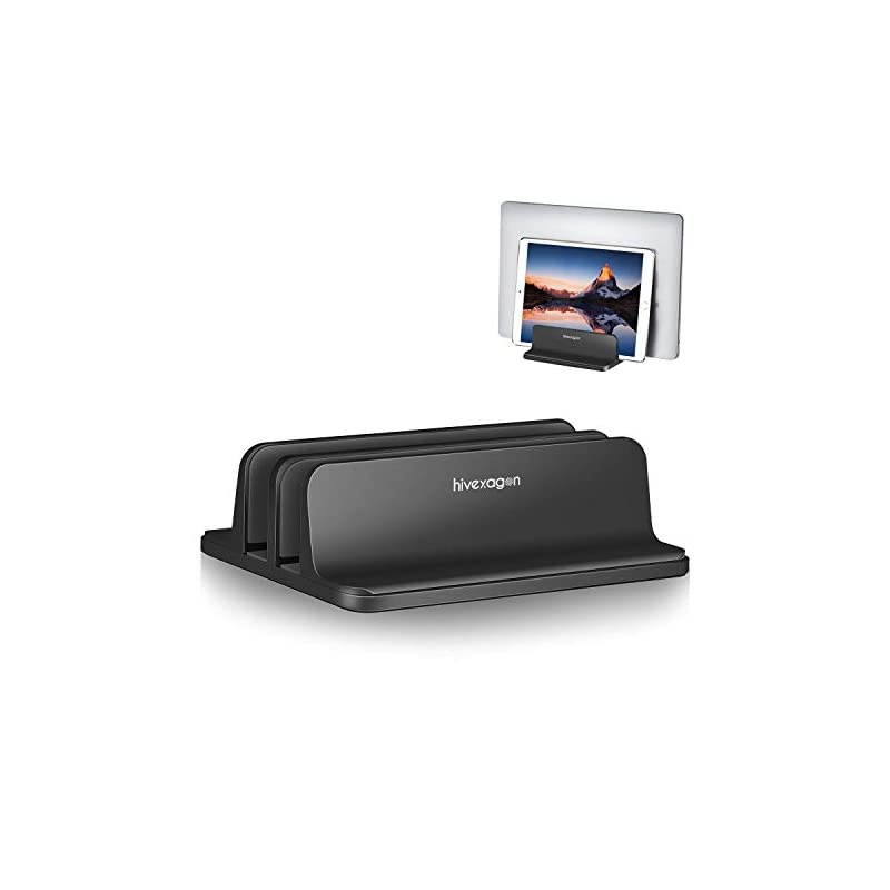 Vertical Laptop Stand Double Slot Adjustable Tablet Laptop Holder Aluminum Alloy Cooler Space-Saving Fits for Most Laptop