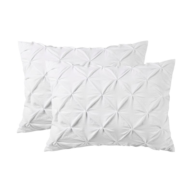 King Aria Tassel Soft Wash Pintuck Comforter Set White - VCNY Home