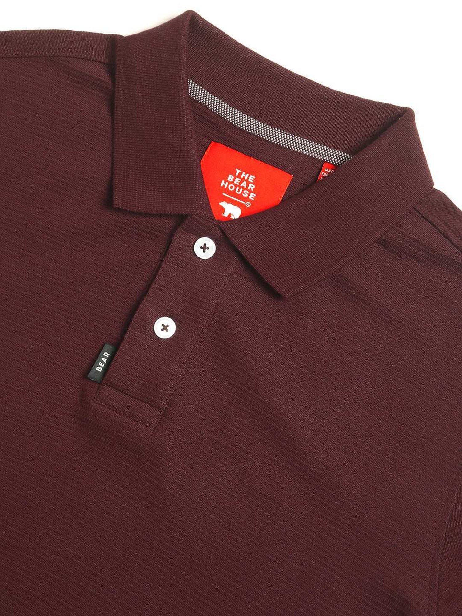 The Bear House Maroon Cotton Regular Fit Self Pattern Polo T-Shirt