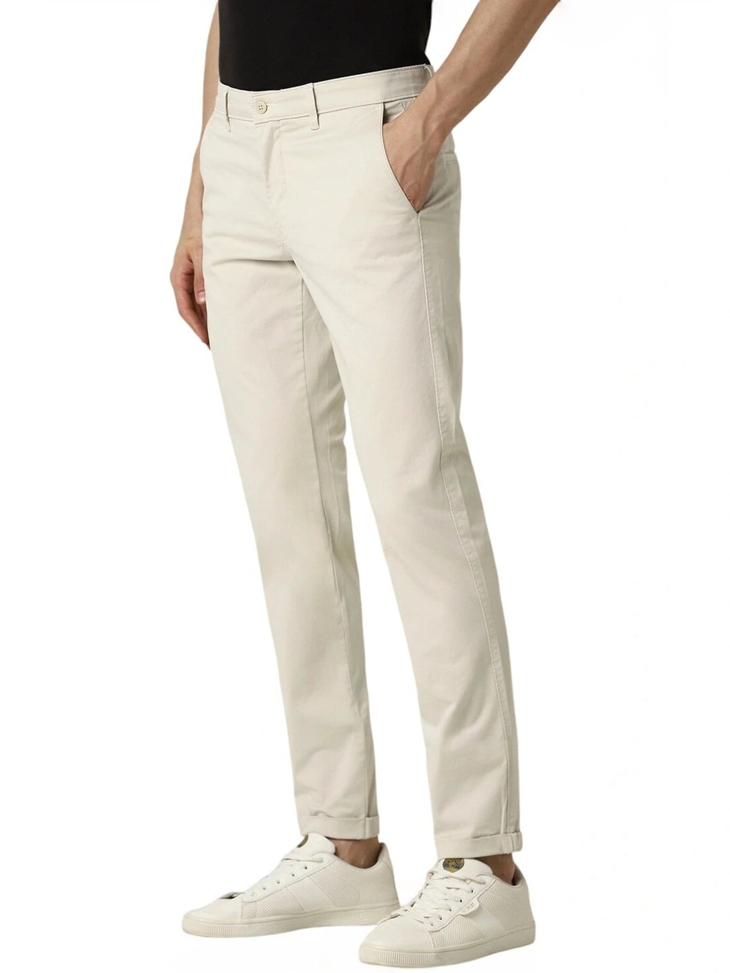 Slowave Beige Regular Fit Flat Front Trousers