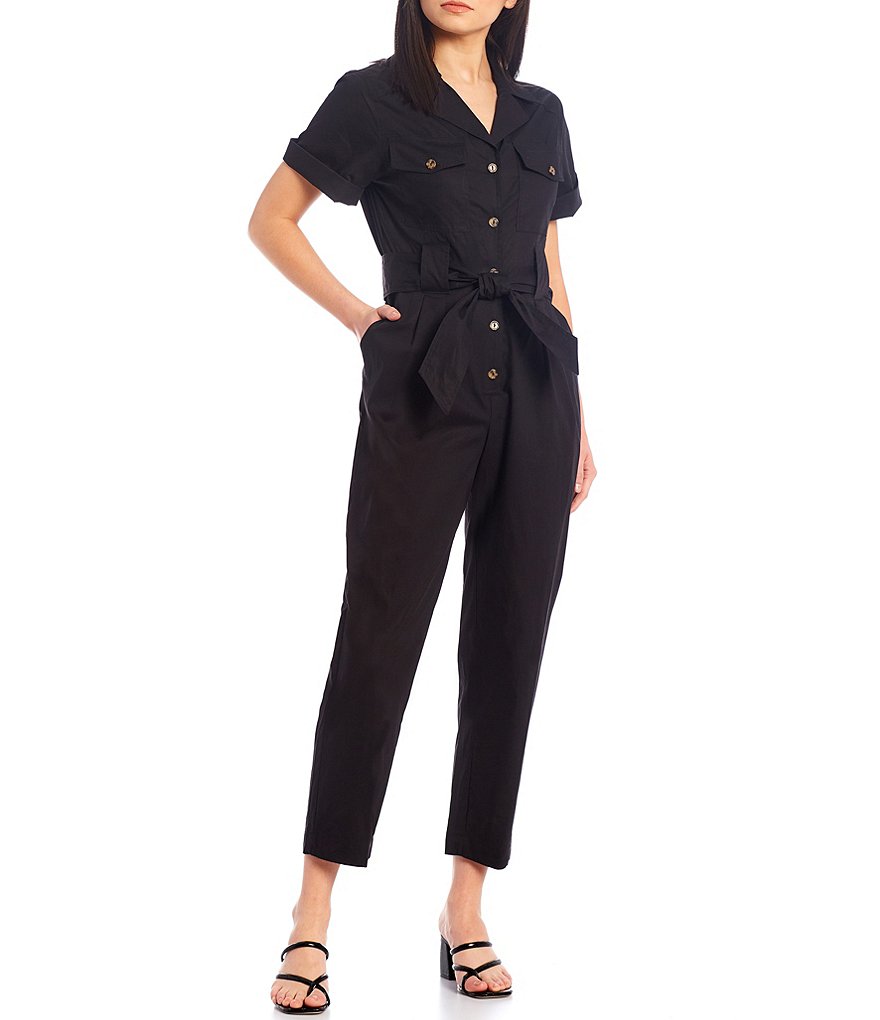 Calvin Klein Collared Short Sleeve Button Front Jumpsuit