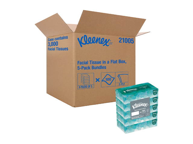 Kleenex Facial Tissue (21005), Flat Tissue Boxes, 6 Bundles / Case, 5 Boxes / Bundle, 100 Tissues / Box