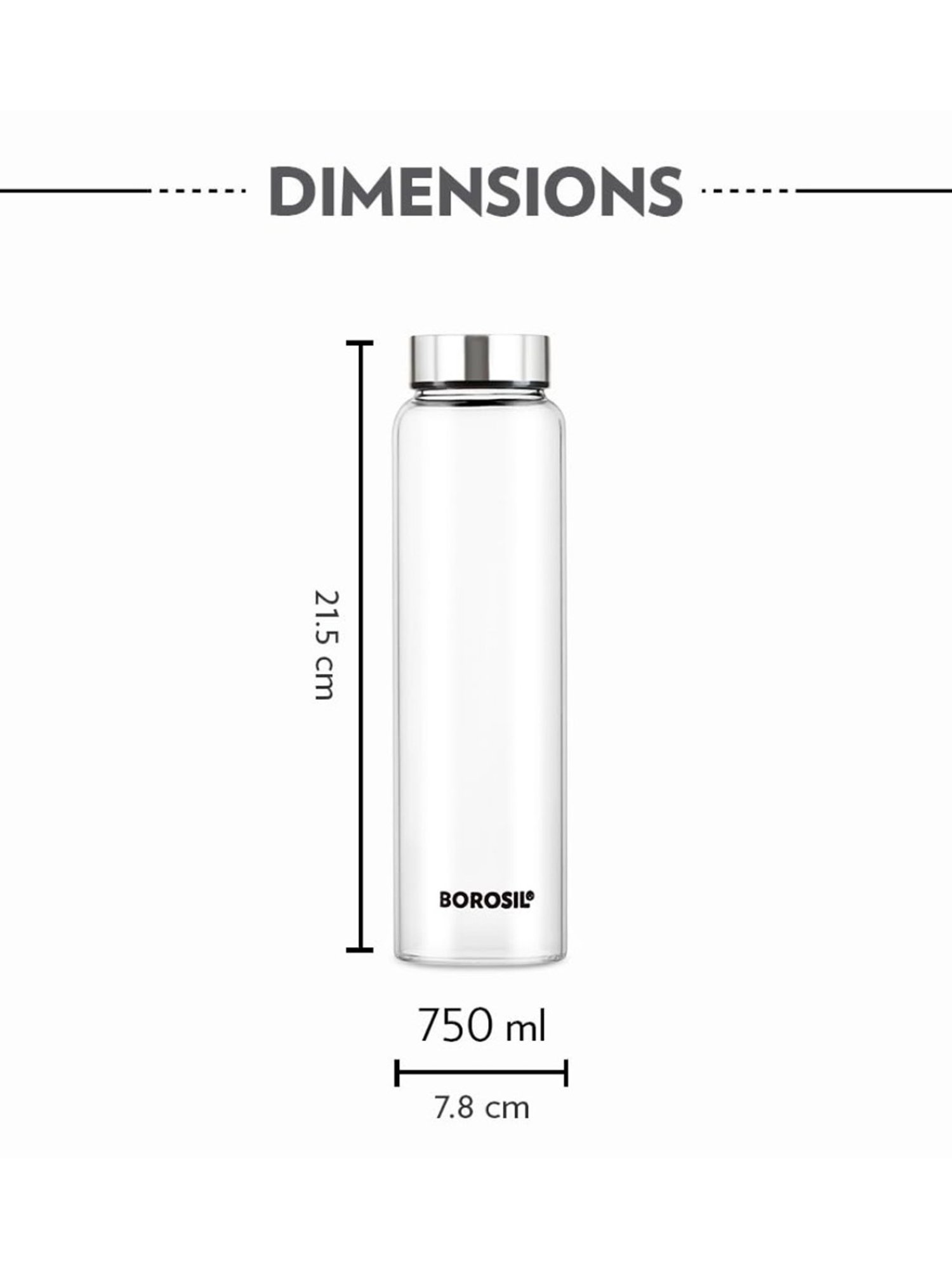 Borosil Water Bottle with Leakproof & Easy to Carry Set of 3 (Transparent, 750 ml)