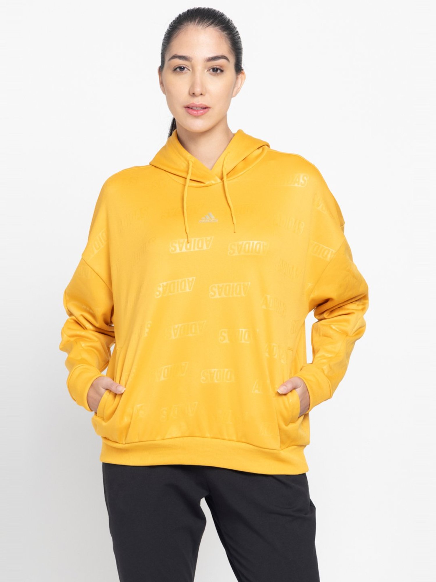 adidas Yellow Printed Sports Hoodie