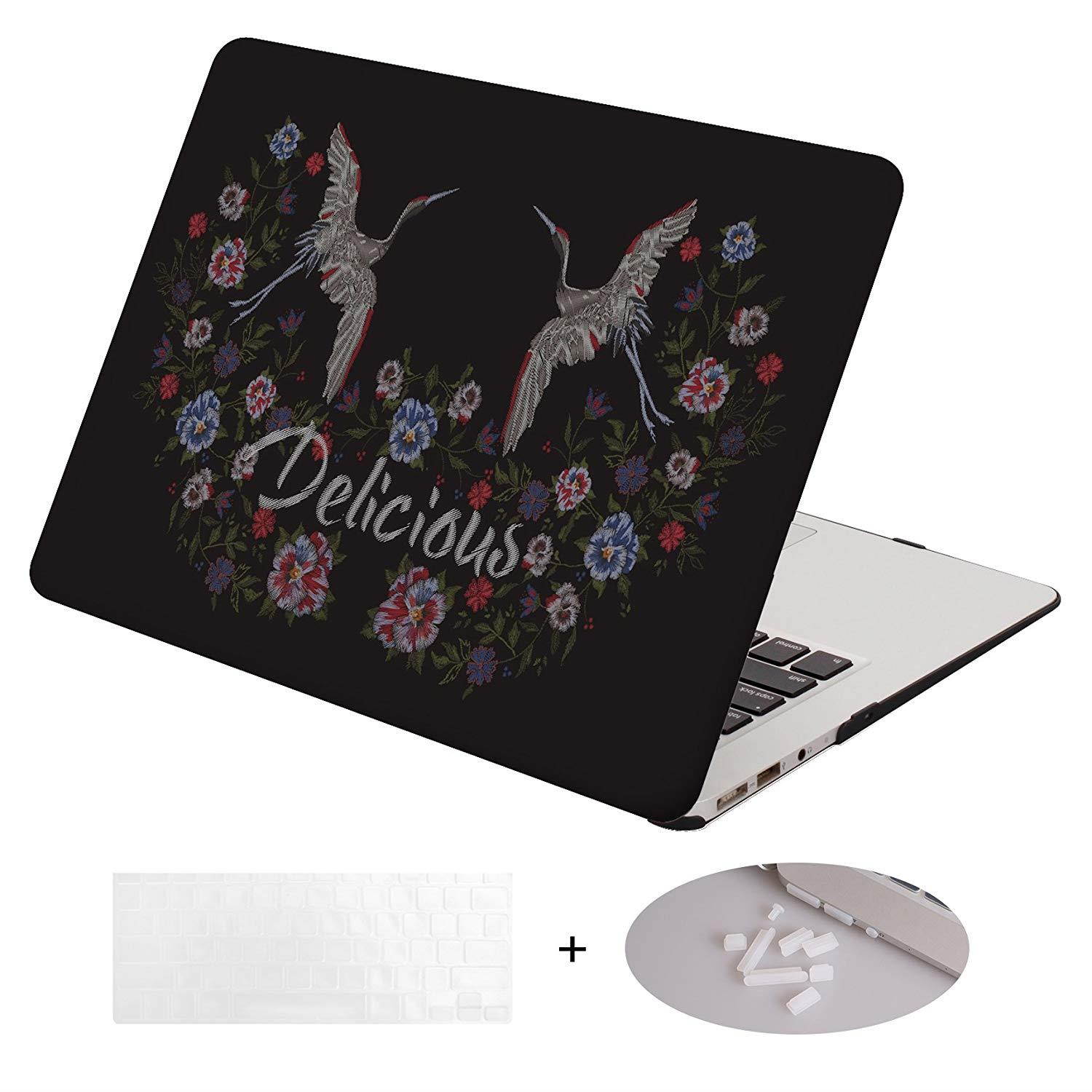 DWON MacBook Air 13 inch Case with Keyboard Cover and Dust Plug for Apple MacBook Air 13 inch Sleeve Model A1369 and A1466 - Double Crane