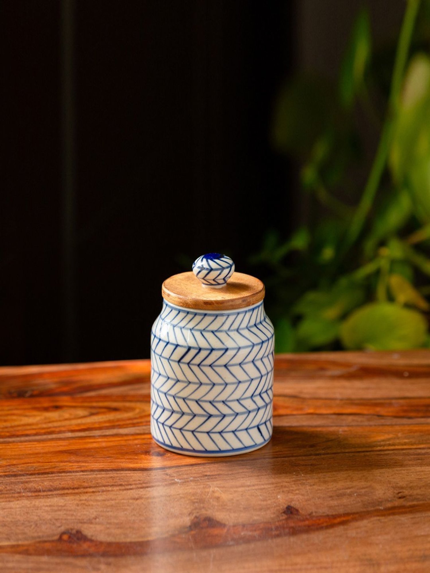 ExclusiveLane Hand-painted Airtight Microwave Safe Ceramic Multi-Utility Storage Jar (470 ml)