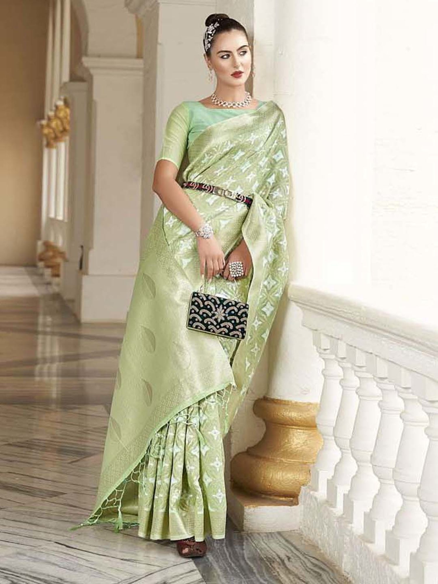 Elora Green Cotton Silk Woven Saree With Unstitched Blouse