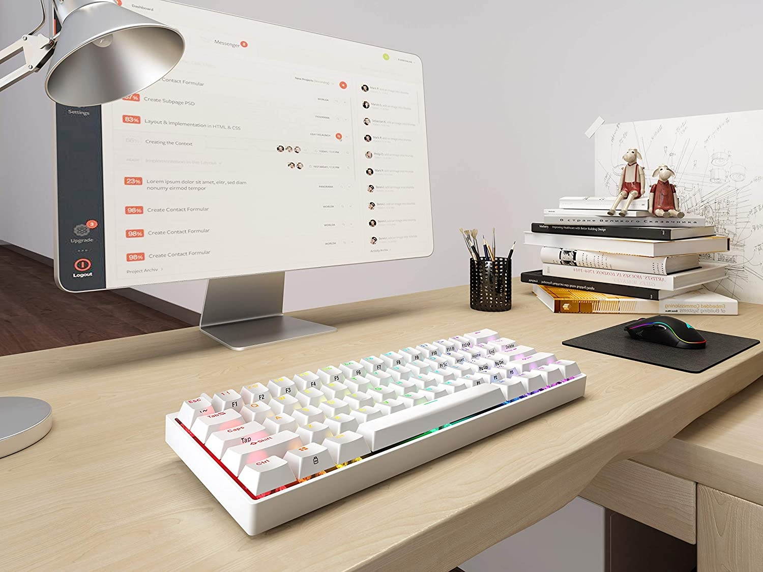 Durgod HK Venus RGB Mechanical Gaming Keyboard - 60% Layout - USB Type C - Aluminium Chassis (Cherry Red, White)