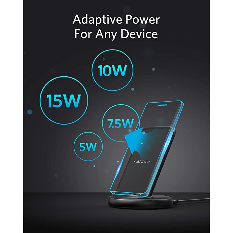 Wireless Charger with Power Adapter, PowerWave II Stand, Qi-Certified 15W Max Fast Wireless Charging Stand for iPhone SE, 11, 11 Pro, Xs, Xs Max, XR, X, Galaxy S10 S9 S8, Note 10 Note 9 & More
