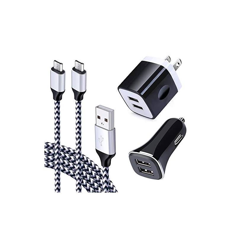 Car Charger Fast Charging Cords Home Plug Wall Charger Adapter Micro USB Cable Compatible for Samsung Galaxy S7 S6 Edge A6 J3 J7, LG V10 G4 G3 K30 K20 Plus, Motorola Moto E4/E5/G4 Play Plus