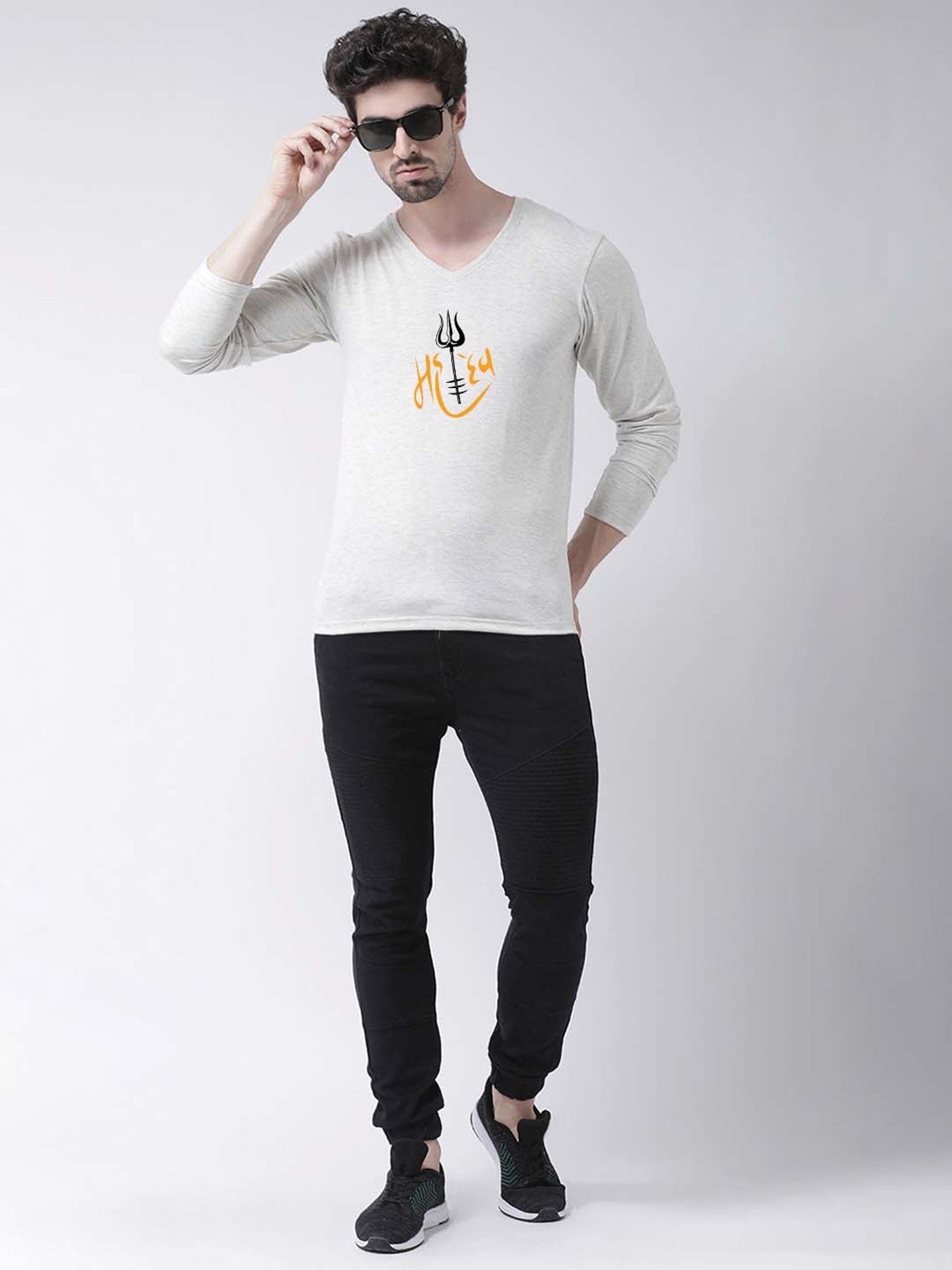 Friskers Grey Cotton Slim Fit Printed T-Shirt