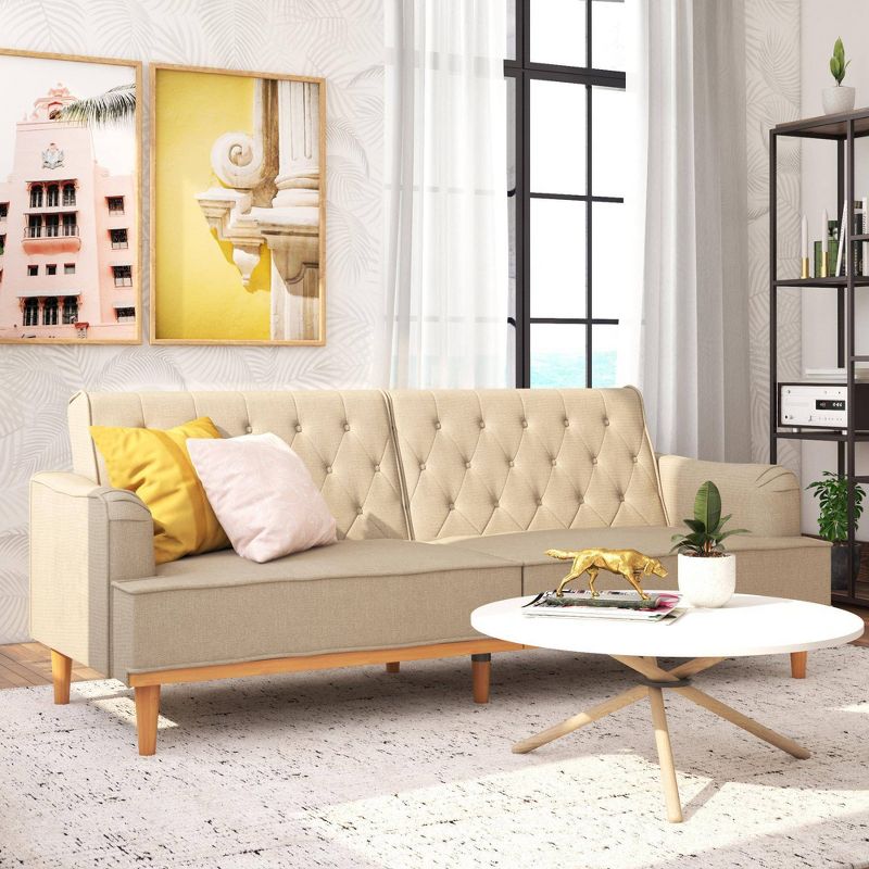 Stella Vintage Convertible Sofa Bed Futon Tan Linen - Mr. Kate