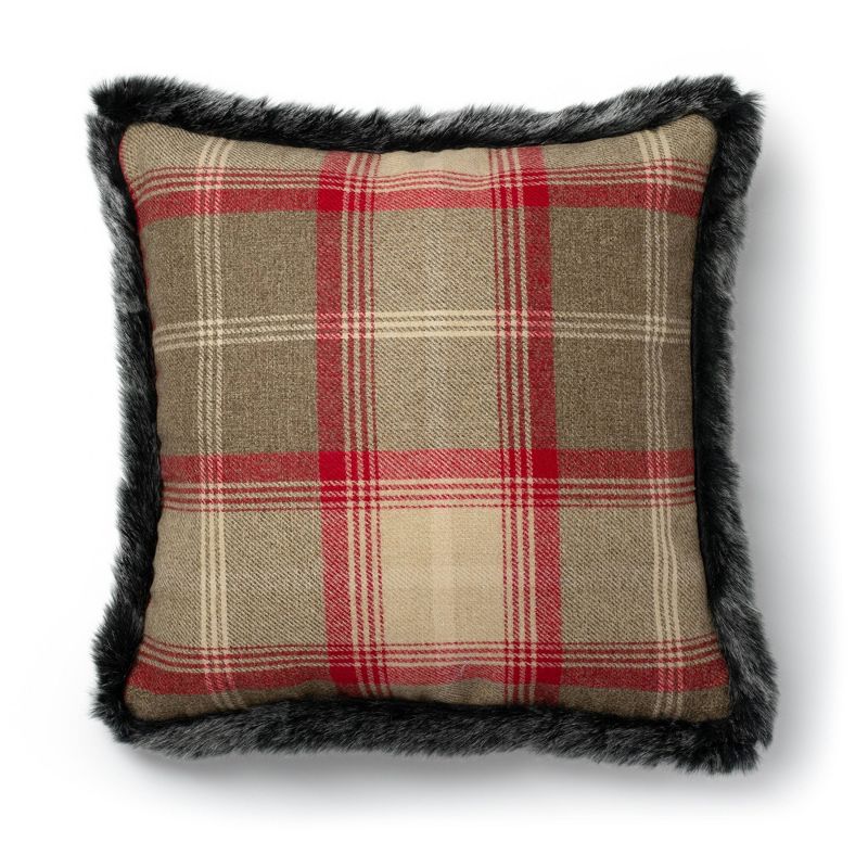 20"x20" Oversize Gentry Plaid Square Throw Pillow Red/Natural - Sure Fit