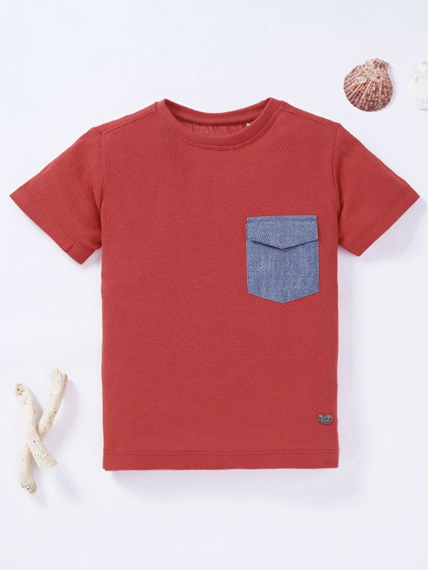 Ed-a-Mamma Kids Red Solid T-Shirt