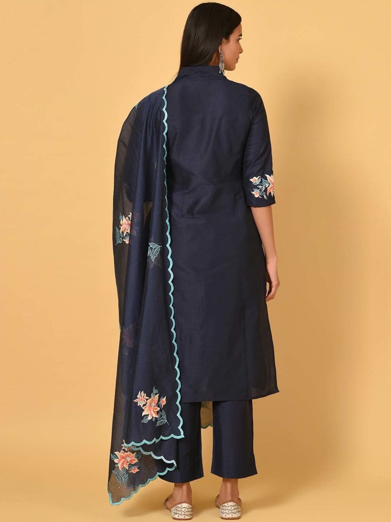Nuhh Navy Blue Kurta With Pant & Dupatta