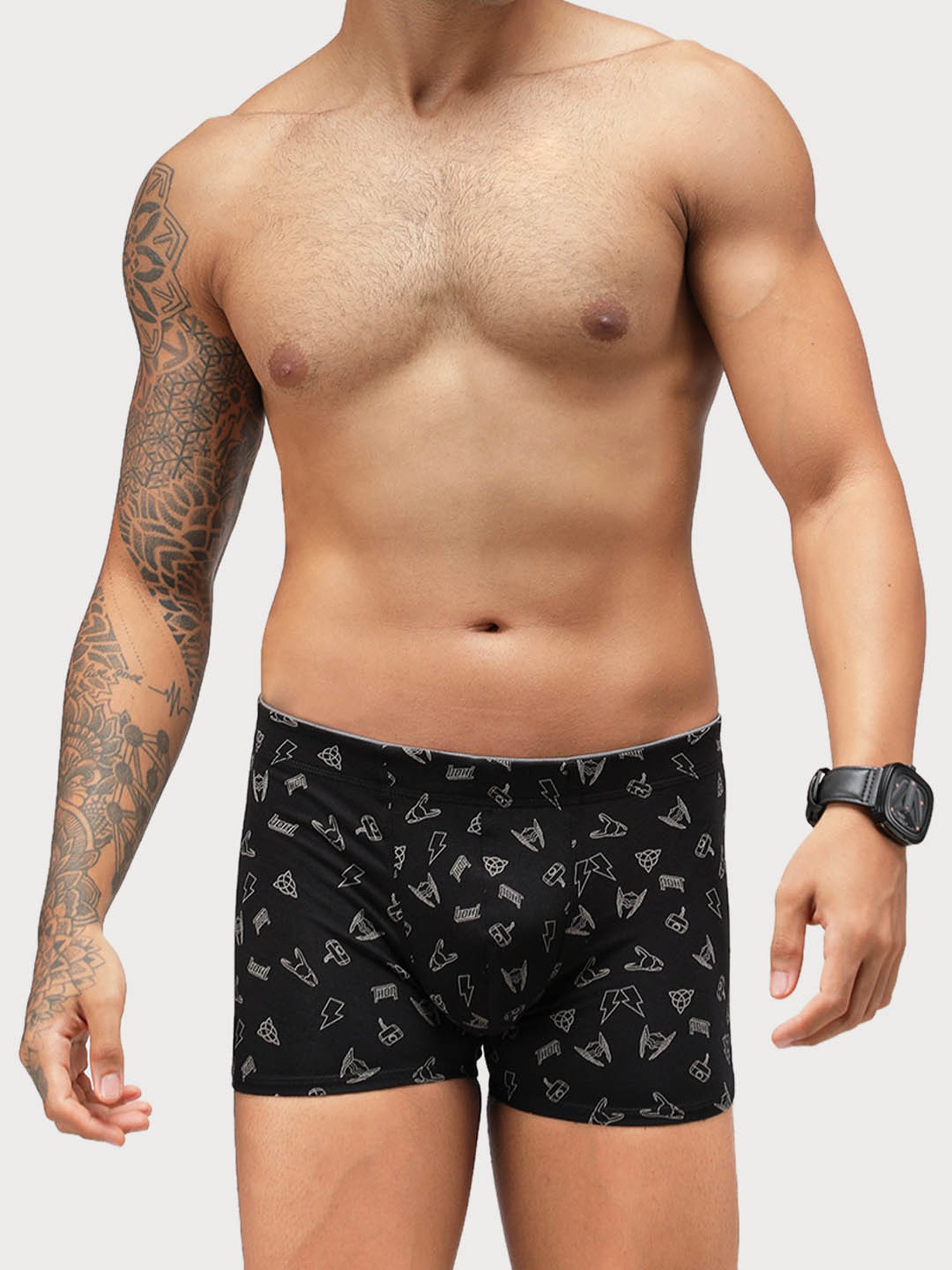 Zoiro Black & Navy Regular Fit Printed Trunks - Pack Of 2
