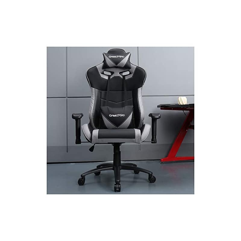 Back PU Leather Swivel Gaming Chair with Adjustable Lumbar Support Headrest Footrest Video Game Chair Racing Office Chair (Bule)