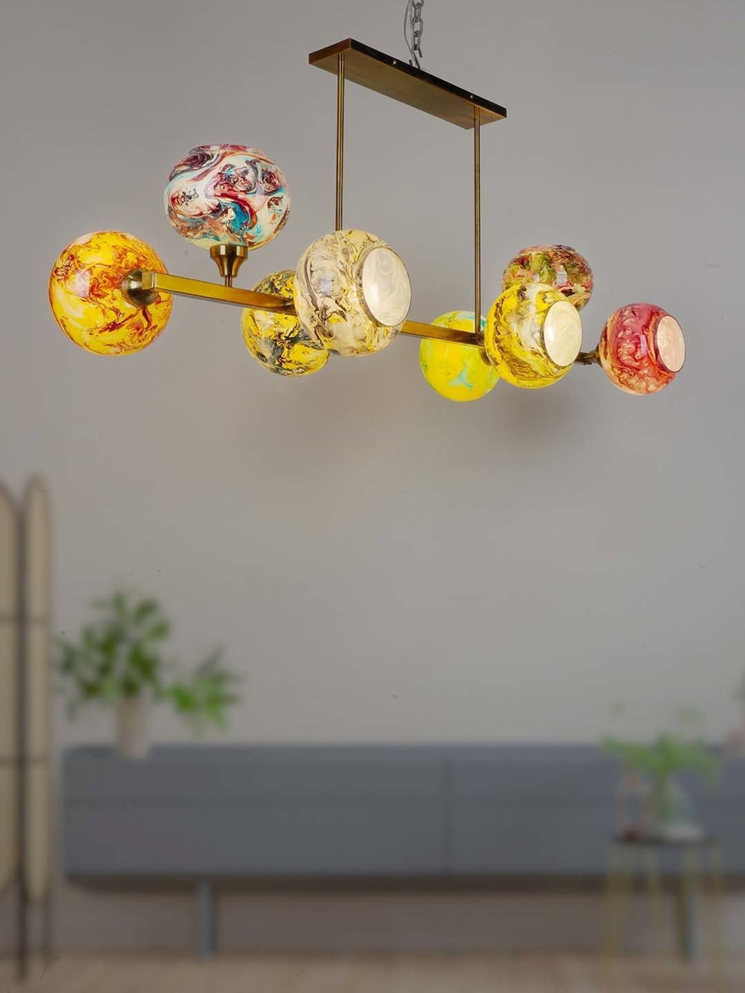 Fos Lighting Modern Linear Multicolor Steel 8-In-1 Chandelier With Glass Shades