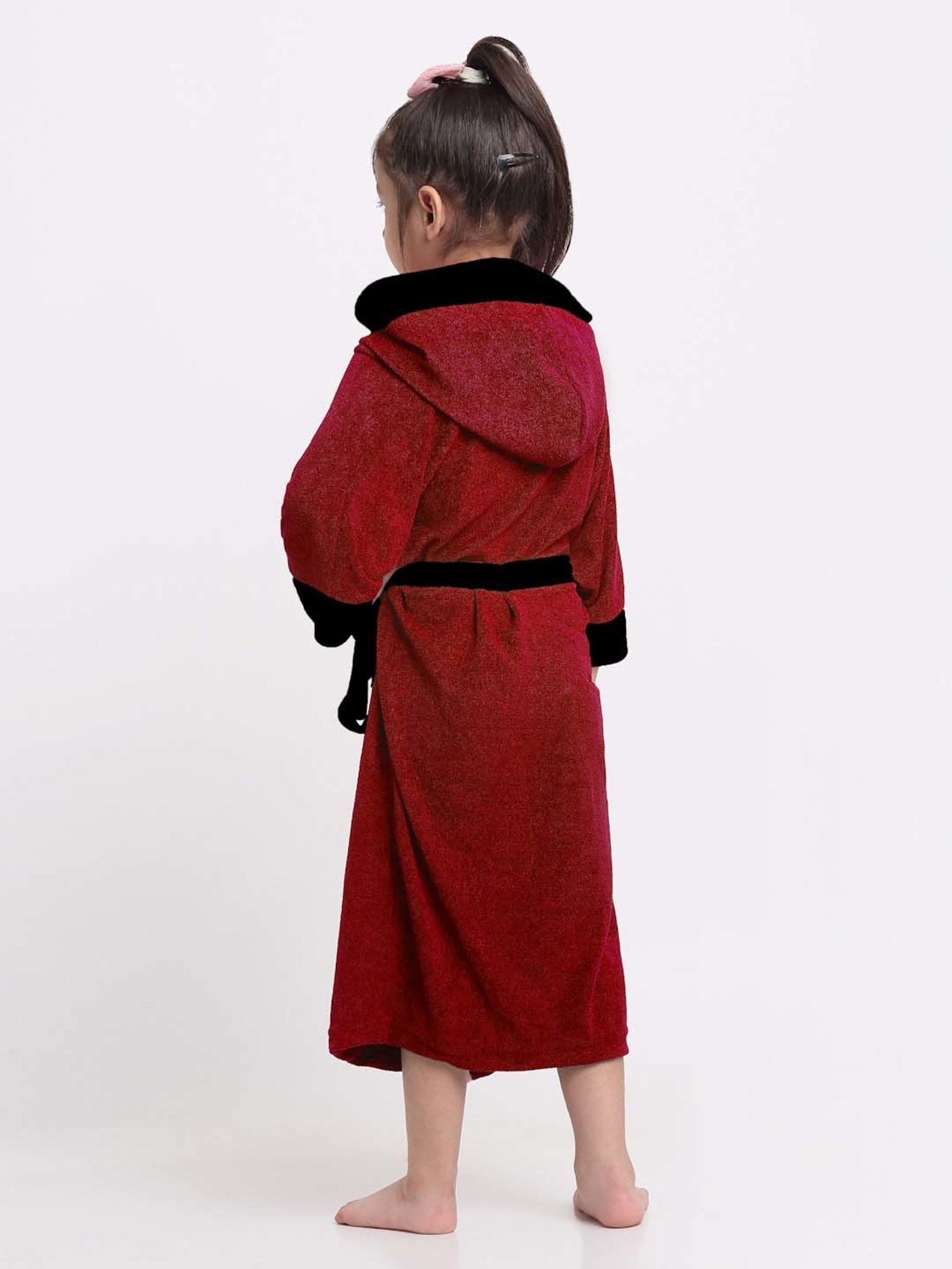 Creeva Melodious Black & Turkish Micro Terry 225 GSM Kids Hooded Bathrobe 4-5 Years With Pocket