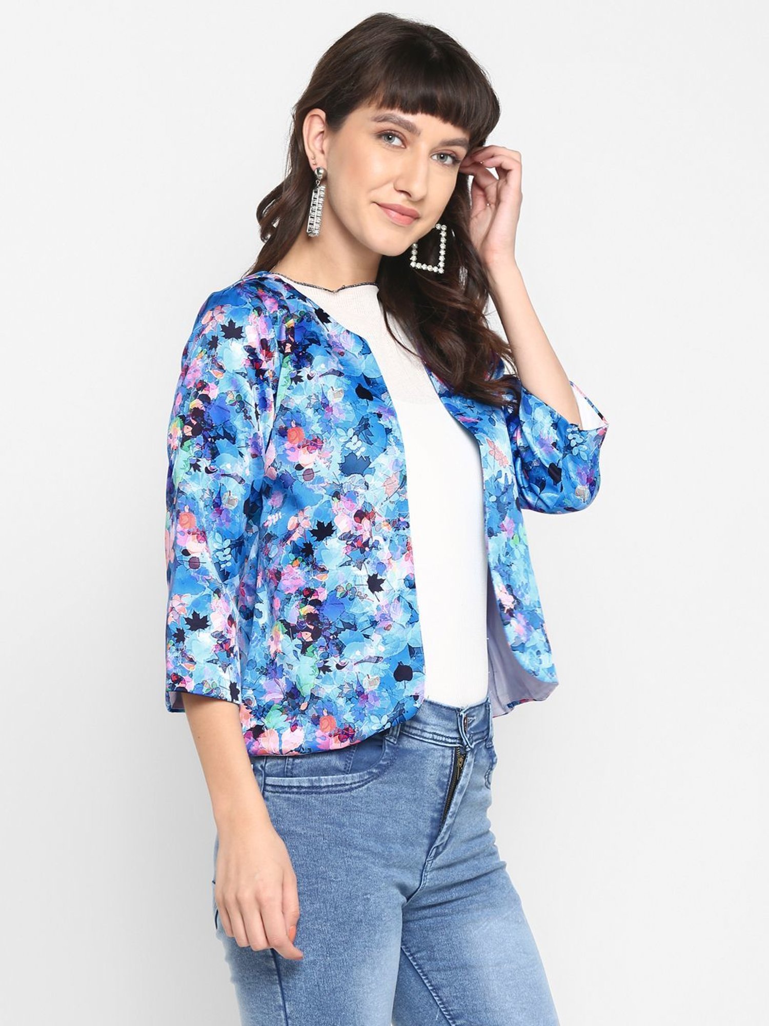 Hangup Blue Printed Shrug