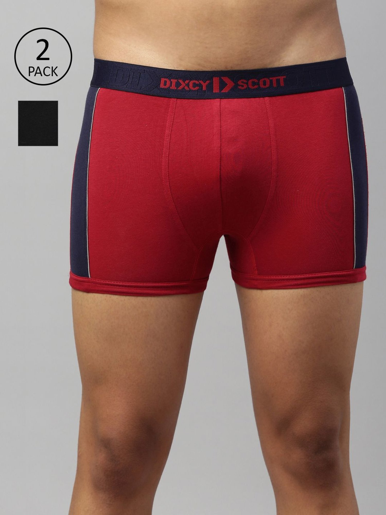 DIXCY SCOTT MAXIMUS Black & Barbados Cherry Regular Fit Trunks - Pack Of 2