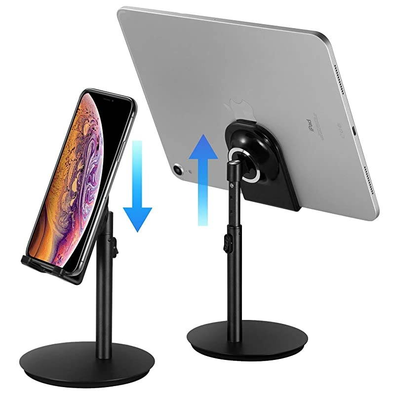 Cell Phone Stand Tablet Holder  Height Adjustable Aluminum Stand Mount Compatible with iPhone Samsung Cell Phone Tablet iPad Nintendo Switch Kindle Up to 10 Inch Screen Black2