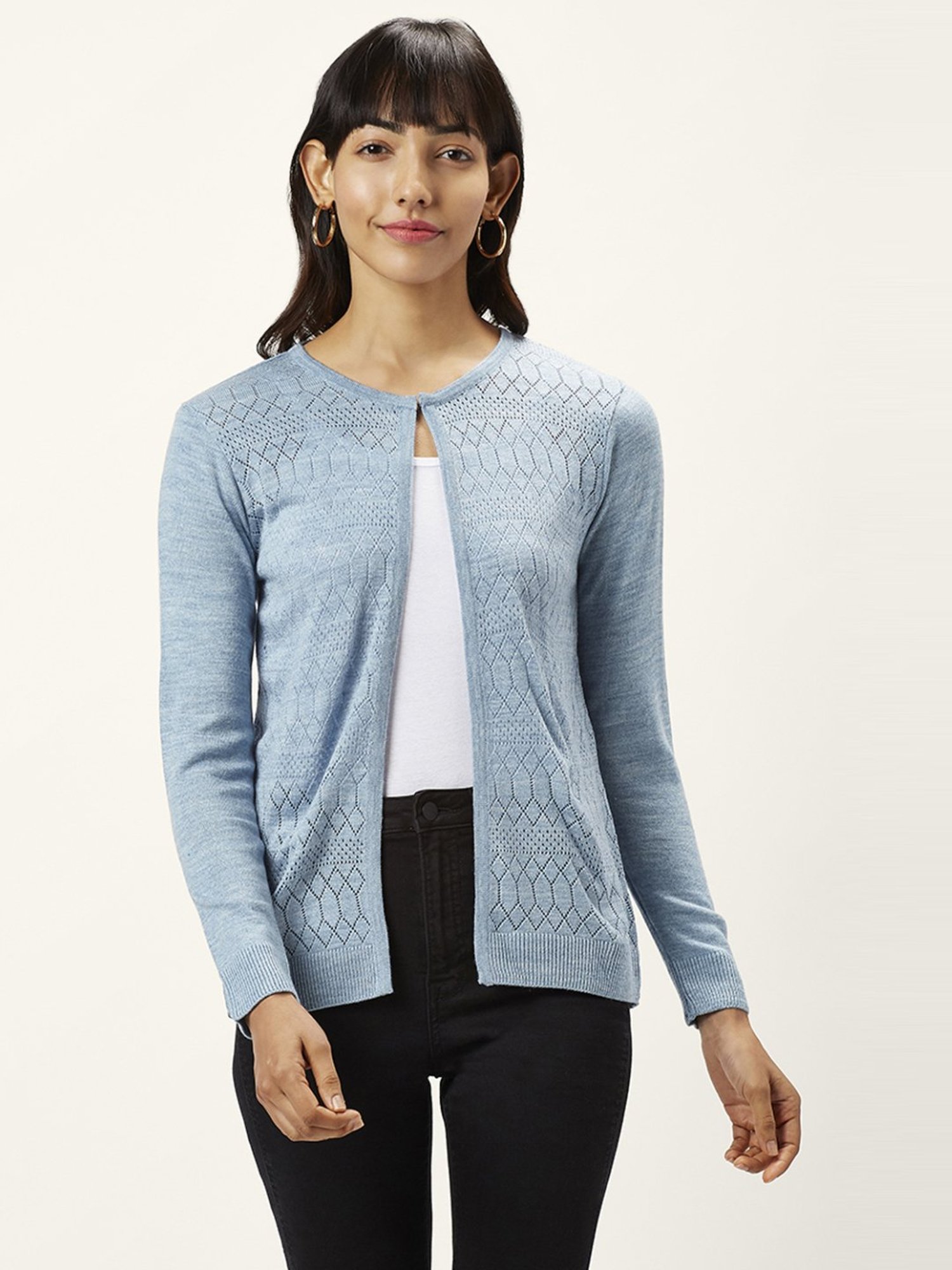 Honey by Pantaloons Blue Self Pattern Cardigan