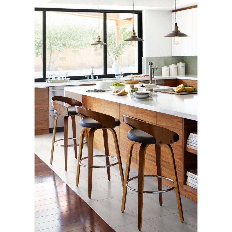 LumiSource Gratto 29 1/4" Chocolate Brown Faux Leather Modern Swivel Bar Stool